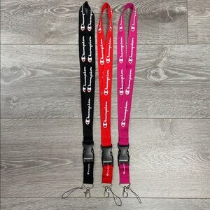 NEW Champion Lanyards With Detachable Buckle Keychain Bundle of 3 Black Red Pink